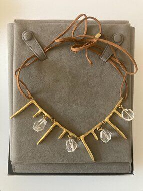NWT - Recycled Brass, Rock Crystal, and Ultra Suede Necklace